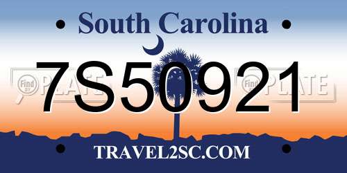 7S50921 South Carolina License Plate
