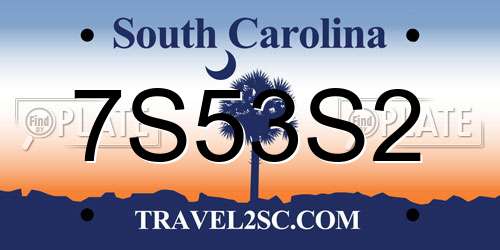 7S53S2 South Carolina License Plate
