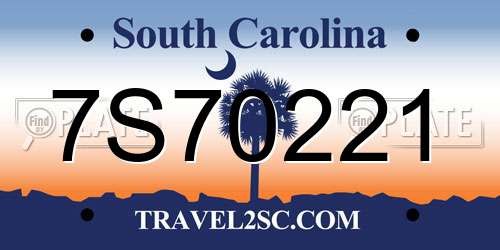 7S70221 South Carolina License Plate