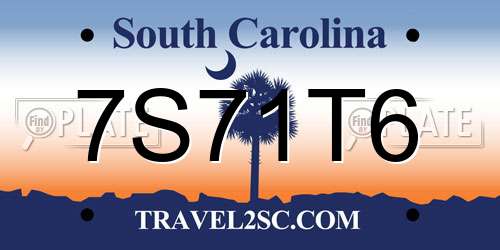 7S71T6 South Carolina License Plate