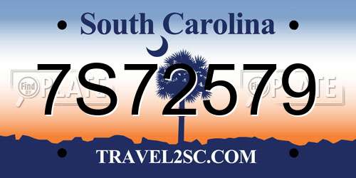 7S72579 South Carolina License Plate