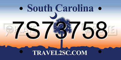 7S73758 South Carolina License Plate