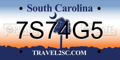 7S74G5 South Carolina License Plate