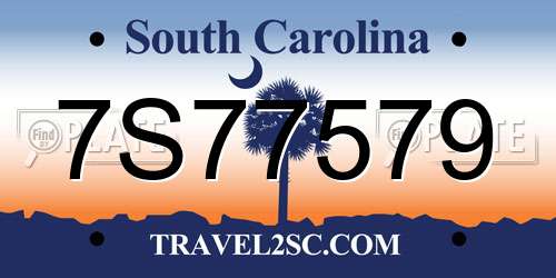 7S77579 South Carolina License Plate