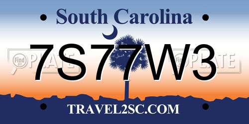 7S77W3 South Carolina License Plate