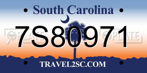 7S80971 South Carolina License Plate