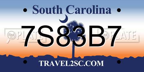 7S83B7 South Carolina License Plate