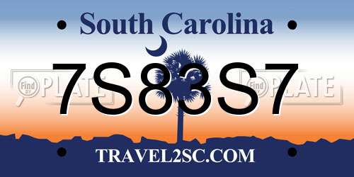 7S83S7 South Carolina License Plate