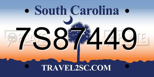 7S87449 South Carolina License Plate