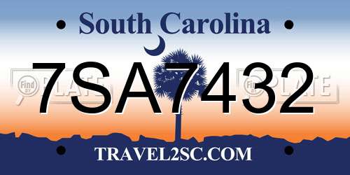 7SA7432 South Carolina License Plate
