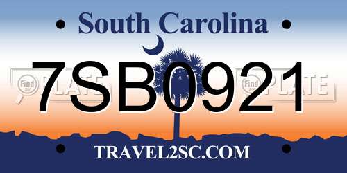 7SB0921 South Carolina License Plate