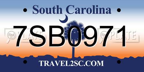 7SB0971 South Carolina License Plate