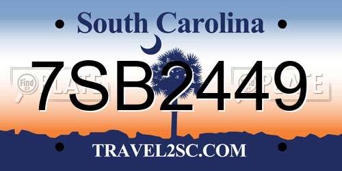 7SB2449 South Carolina License Plate
