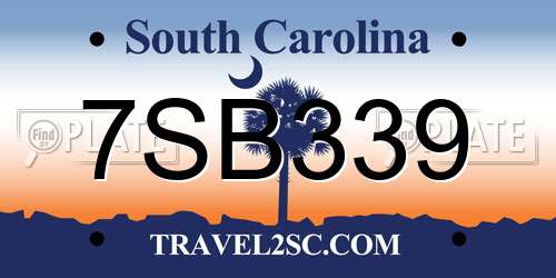 7SB339 South Carolina License Plate