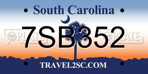 7SB352 South Carolina License Plate
