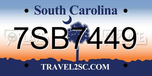 7SB7449 South Carolina License Plate