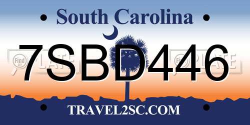 7SBD446 South Carolina License Plate