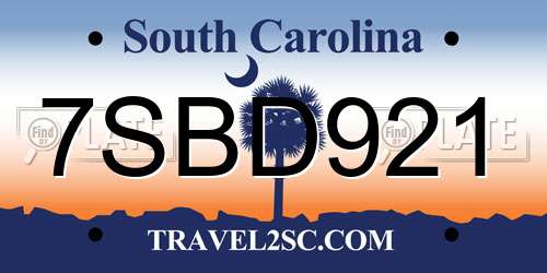 7SBD921 South Carolina License Plate