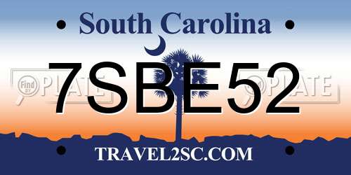 7SBE52 South Carolina License Plate