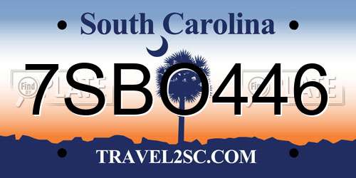 7SBO446 South Carolina License Plate