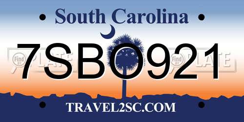 7SBO921 South Carolina License Plate