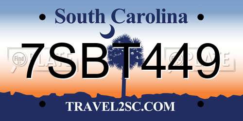 7SBT449 South Carolina License Plate