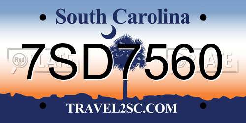 7SD7560 South Carolina License Plate