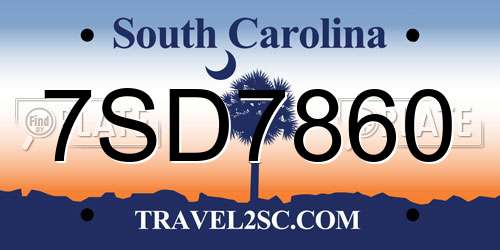 7SD7860 South Carolina License Plate