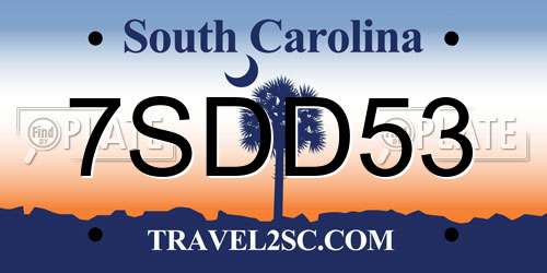 7SDD53 South Carolina License Plate