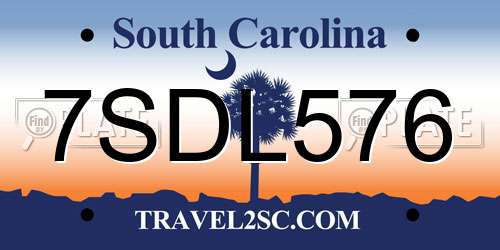 7SDL576 South Carolina License Plate
