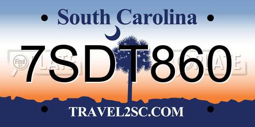 7SDT860 South Carolina License Plate