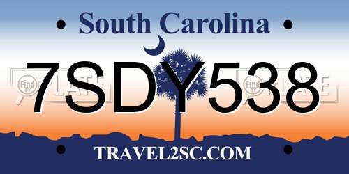 7SDY538 South Carolina License Plate