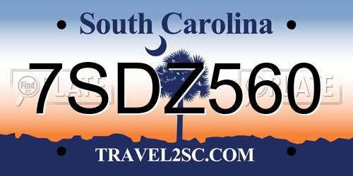 7SDZ560 South Carolina License Plate