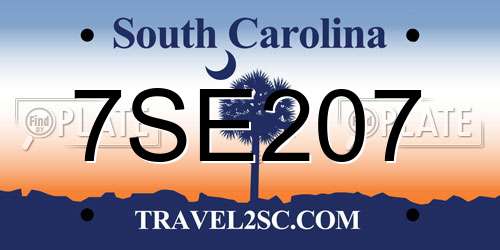 7SE207 South Carolina License Plate