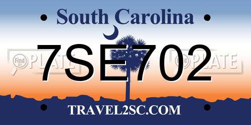 7SE702 South Carolina License Plate