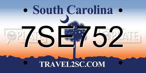 7SE752 South Carolina License Plate