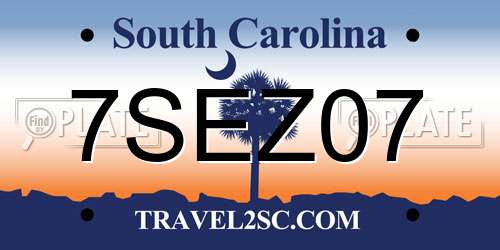 7SEZ07 South Carolina License Plate