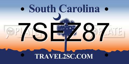 7SEZ87 South Carolina License Plate