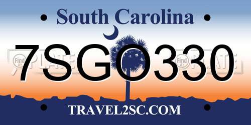 7SGO330 South Carolina License Plate