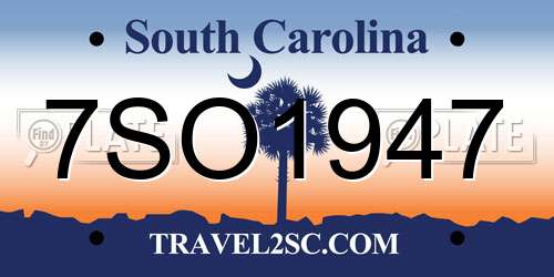7SO1947 South Carolina License Plate