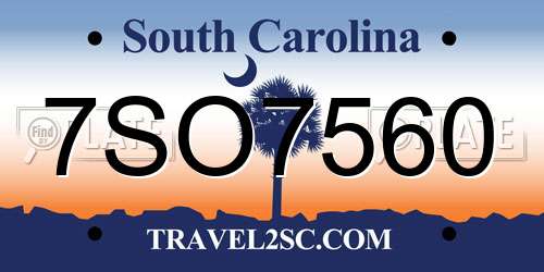 7SO7560 South Carolina License Plate