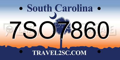 7SO7860 South Carolina License Plate