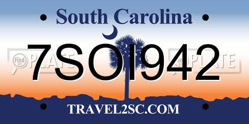 7SOI942 South Carolina License Plate