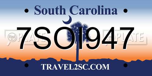 7SOI947 South Carolina License Plate