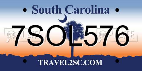 7SOL576 South Carolina License Plate