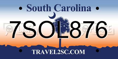 7SOL876 South Carolina License Plate