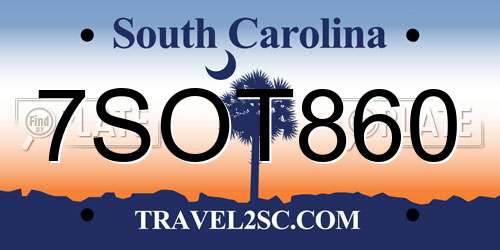 7SOT860 South Carolina License Plate