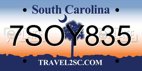 7SOY835 South Carolina License Plate