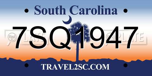 7SQ1947 South Carolina License Plate