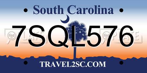 7SQL576 South Carolina License Plate